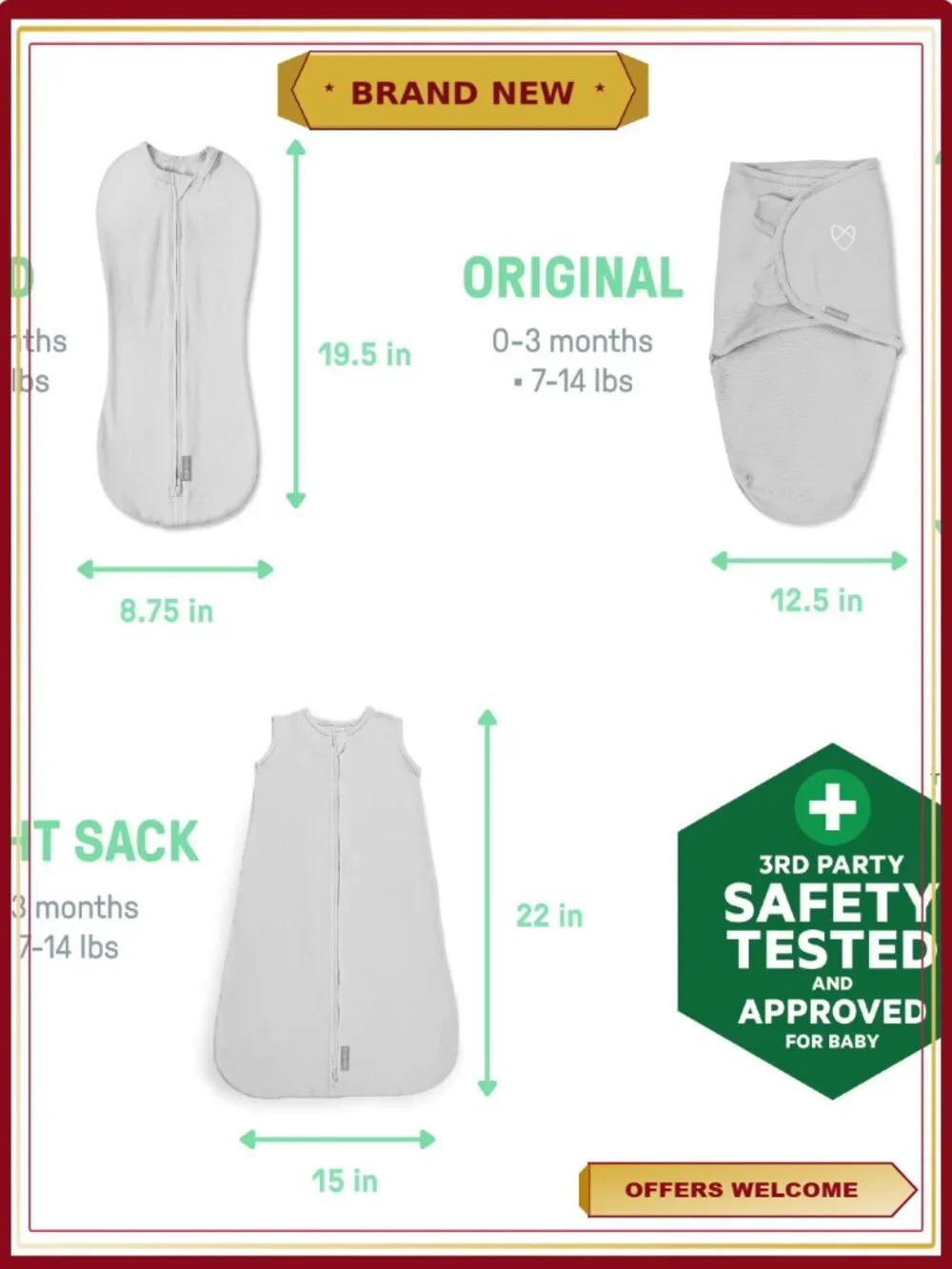SwaddleMe Baby Swaddle Set 3-Pack Sizes 0-3 Months Original Pod Night Sack